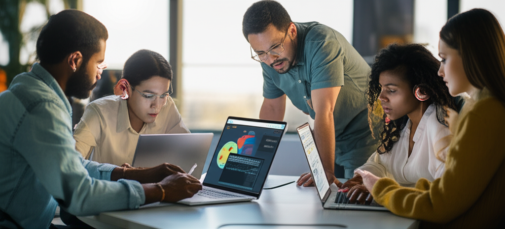 AI-Enhanced Learning in Hungary - Students collaborating with data analytics